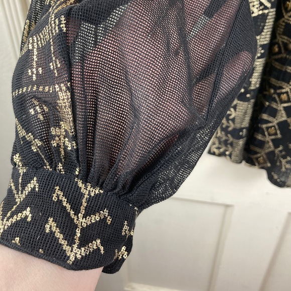 Free People New Romantics Palacio dolman sleeve black gold blouse size S NWOT - Picture 11 of 13